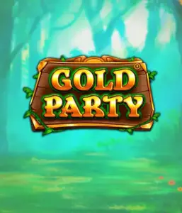 Скриншот слота Gold Party от Pragmatic Play, демонстрирующий радостный и красочный мир ирландской тематики с денежными символами, лепреконами и радужными мотивами. В центре кадра виден игровой экран с 5 барабанами и 3 рядами, окруженный ирландским пейзажем и горшками золота, создающими атмосферу праздника и волшебства.